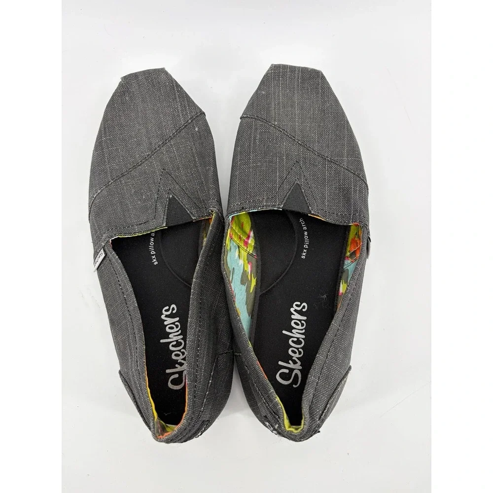 Skechers. Gray Pillow Arch, Casual Flat Canvas Slip Ons, Women's Size 9.5